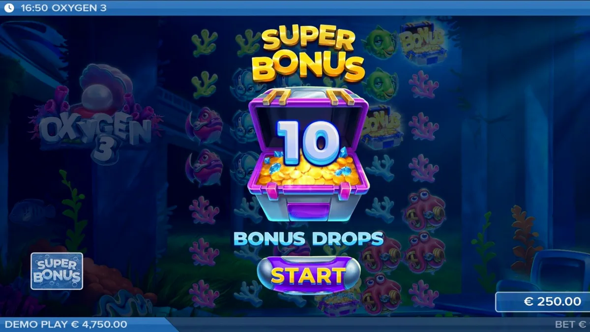Tampilan antarmuka slot Oxygen 3 di perangkat seluler dengan tema bawah laut yang futuristik.