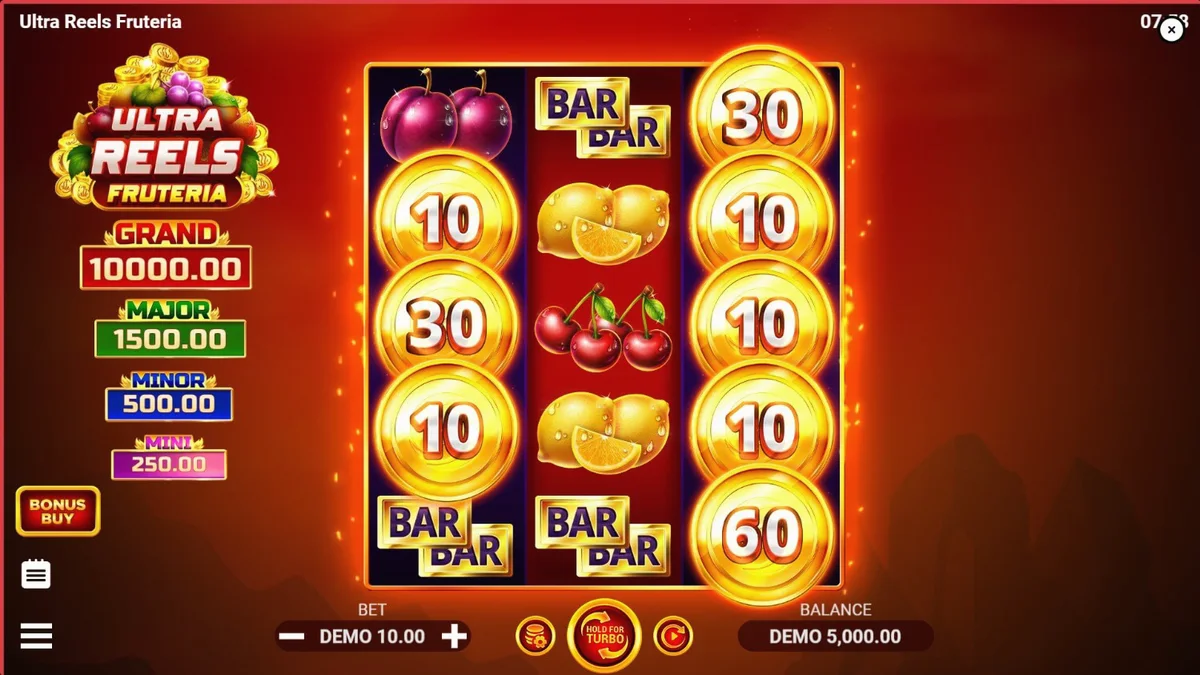 Tampilan visual slot Ultra Reels Fruteria dengan simbol buah yang cerah